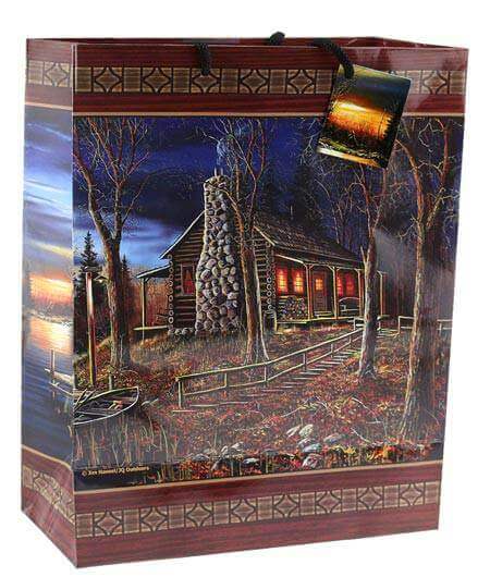 Wilcor Medium Cabin Gift Bag featuring licensed artwork, perfect for nature-themed gifts. Available at Cabin Depot. Nylon handle included.