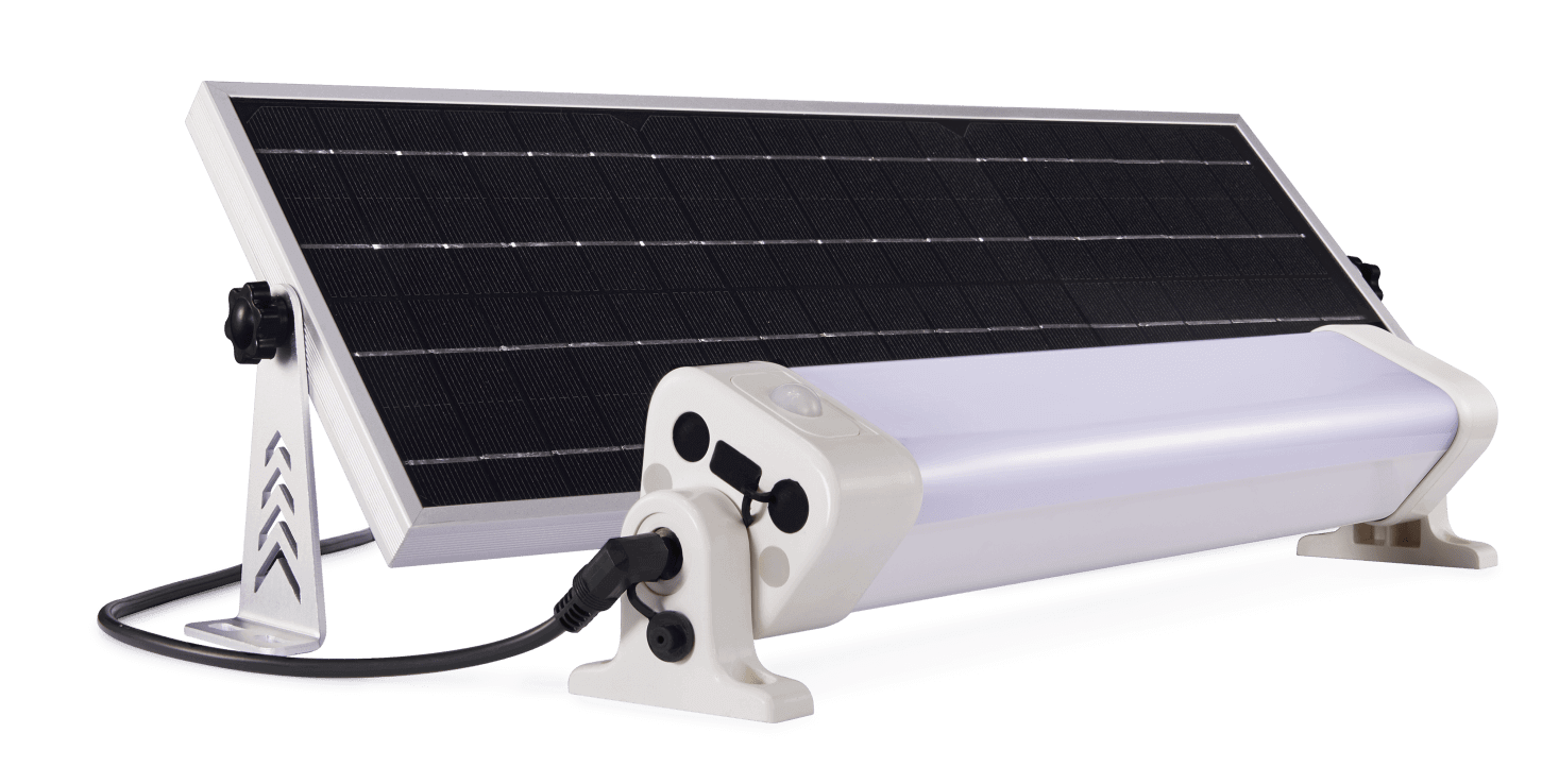 Kedron 24W Solar Powered LED Light Kit from Cabin Depot, ideal for off-grid use in cabins, camps, RVs, and workshops.