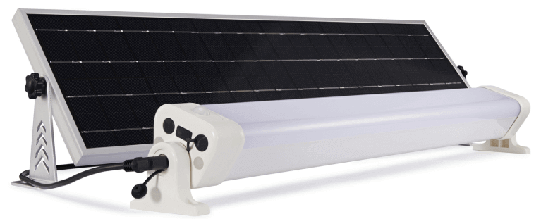 Kedron 24W Solar Powered LED Light Kit with adjustable panel for off-grid use, perfect for cabins, camps, and RVs - Cabin Depot exclusive.