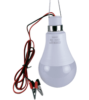 Kedron 12V 12W hanging LED camp light with alligator clips, available at Cabin Depot. Ideal for tents, cabins, boats, and outdoor use.