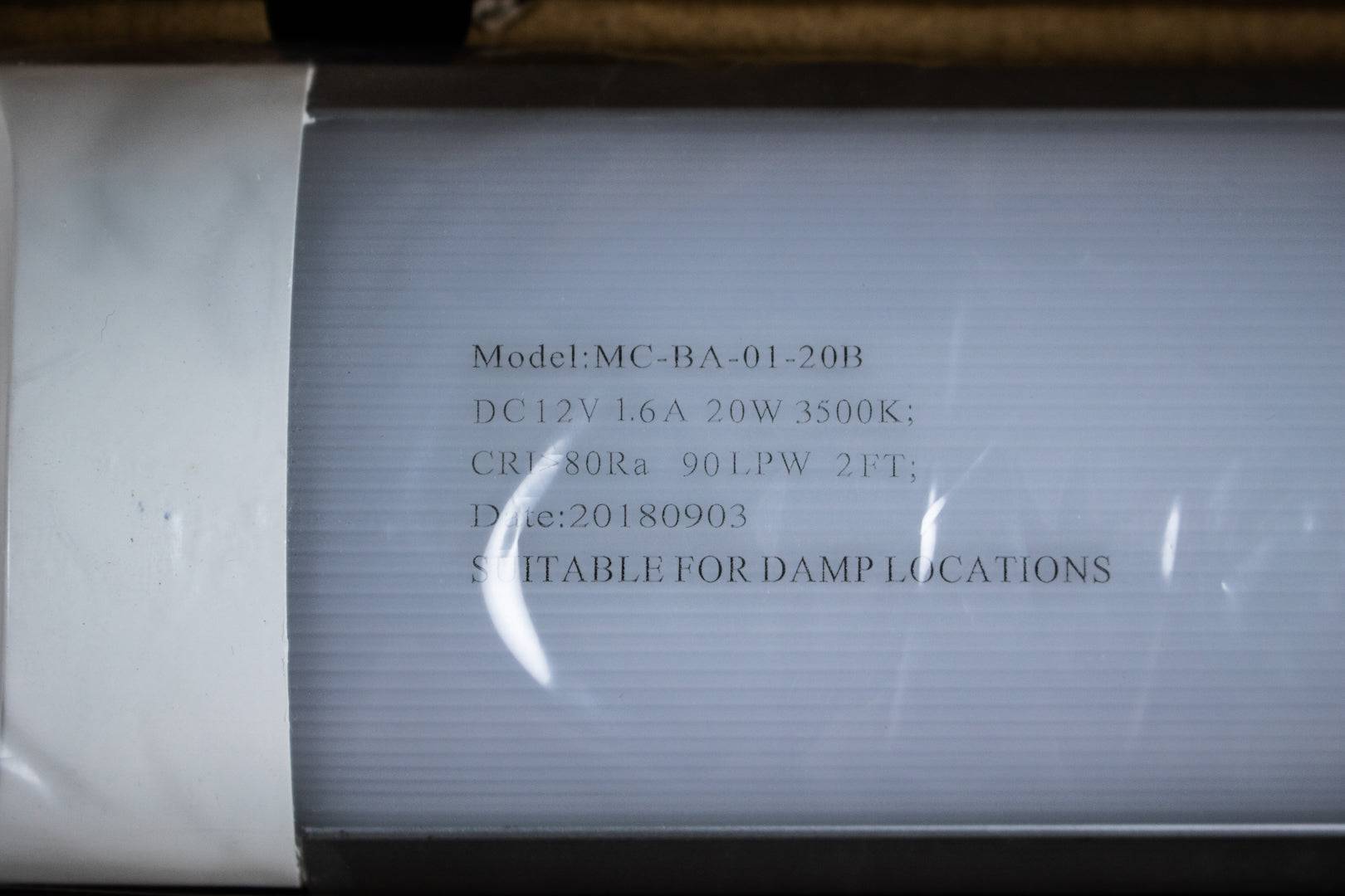 Kedron 20W 12vDC LED 24" Light model number shown, suitable for damp locations, available at Cabin Depot