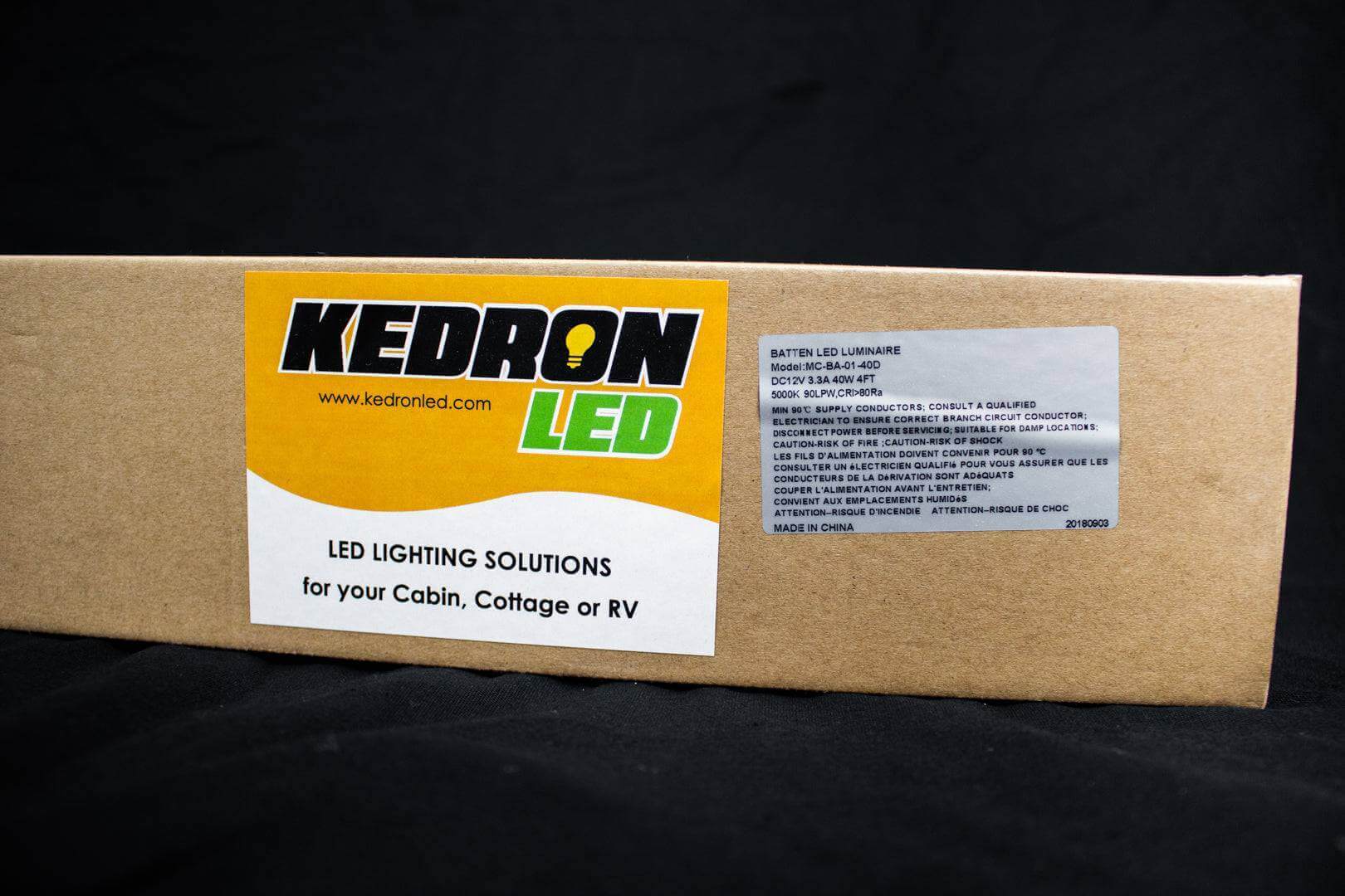 Kedron 40W 12vDC LED 48" Cool White Light packing box - Cabin Depot LED lighting for cabin, cottage, or RV.