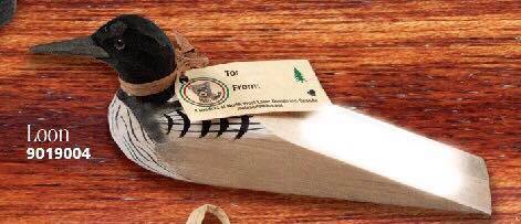 Loon door stop from Cabin Depot, perfect for rustic decor featuring a handmade moose design for home or cabin style.