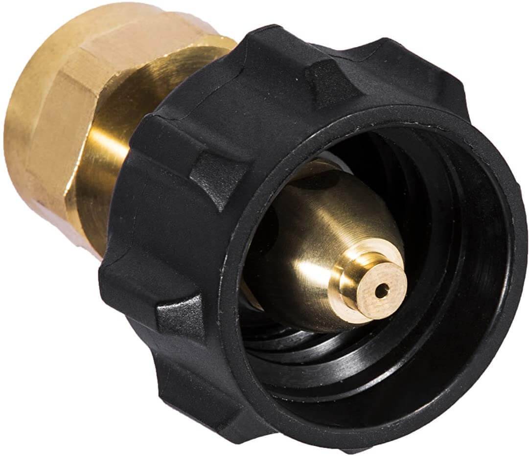Propane Tank Refill Adapter with QCC for safe refills from Cabin Depot, made of durable brass with safety features for overfill prevention.