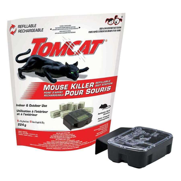 Tomcat Mouse Killer Refillable Bait Station with Bait Pack and See-Thru Lid for Indoor and Outdoor Mouse Control