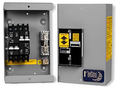 MidNite Transfer-Switch 60 amp, dual 60 amp 240VAC, indoor use, ETL listed, USA made, neutral busbar, ground box terminal, Type 1 rated.