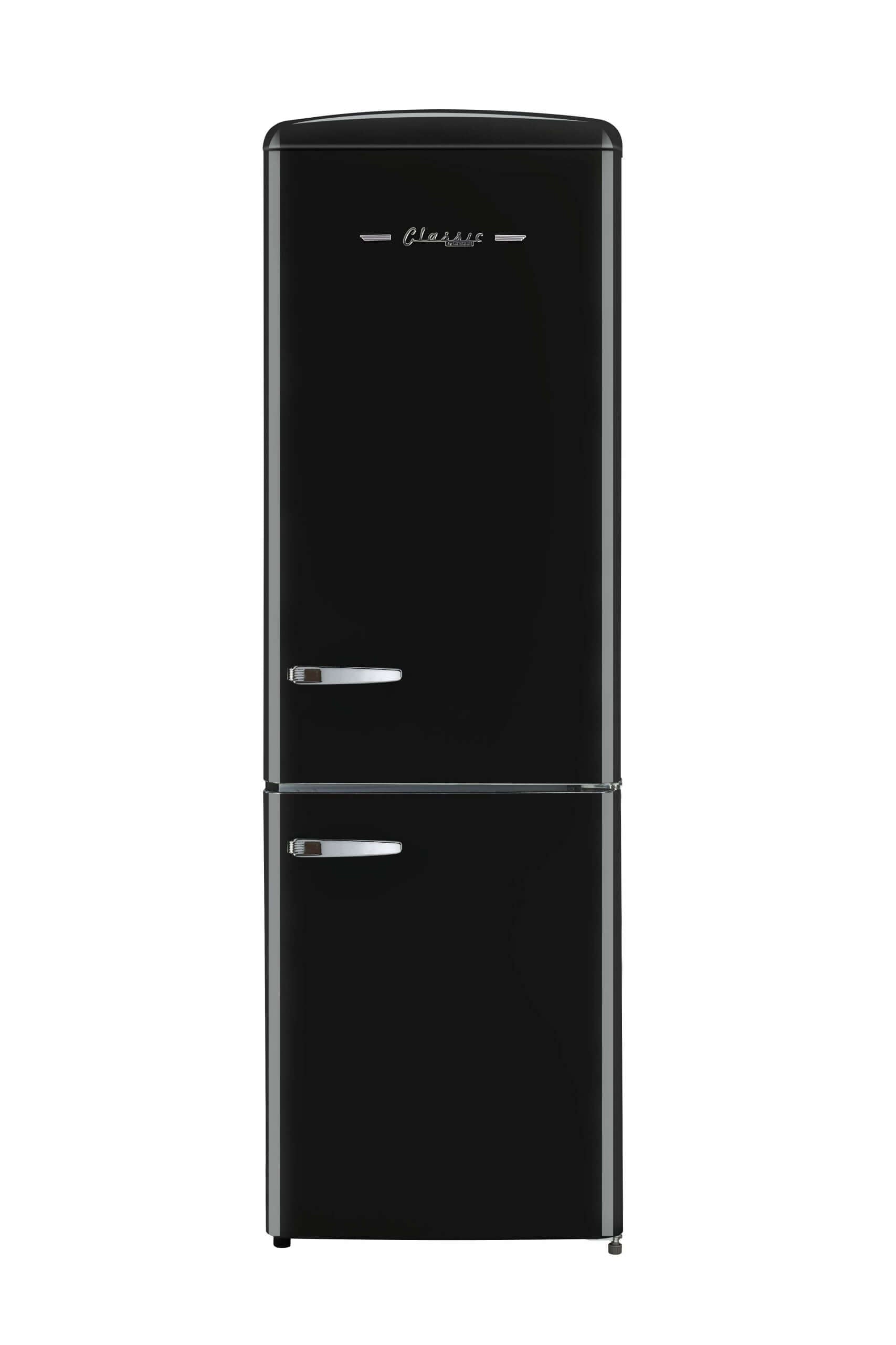 Classic Retro Unique 12 cu. ft. black bottom-mount refrigerator available at Cabin Depot.