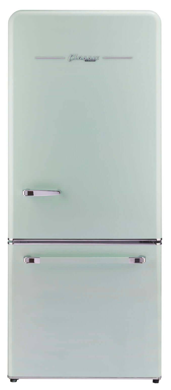 Classic Retro Bottom Mount Refrigerator 18 Cu/Ft, White, ENERGY STAR Certified, available at Cabin Depot for efficient energy savings.