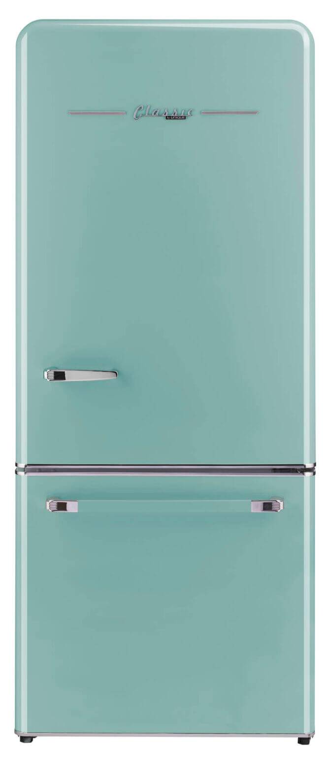 Retro 18 Cu/Ft Classic Bottom Mount Refrigerator - Mint Green, 120V, ENERGY STAR Certified, available at Cabin Depot.