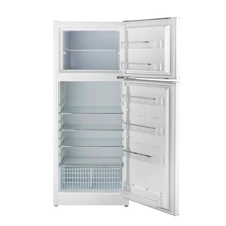 Unique 14 Cu/Ft Classic Retro Solar DC Fridge - White, open view, available at Cabin Depot. Ideal for off-grid living.