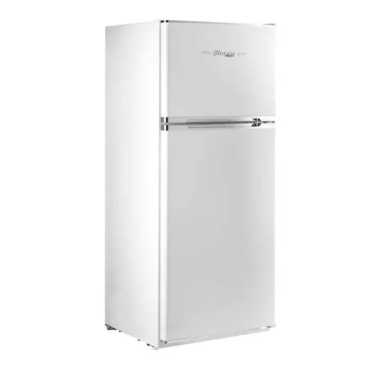Unique 14 Cu/Ft Classic Retro Solar DC Fridge in White from Cabin Depot, 385L capacity, energy-efficient for off-grid living.