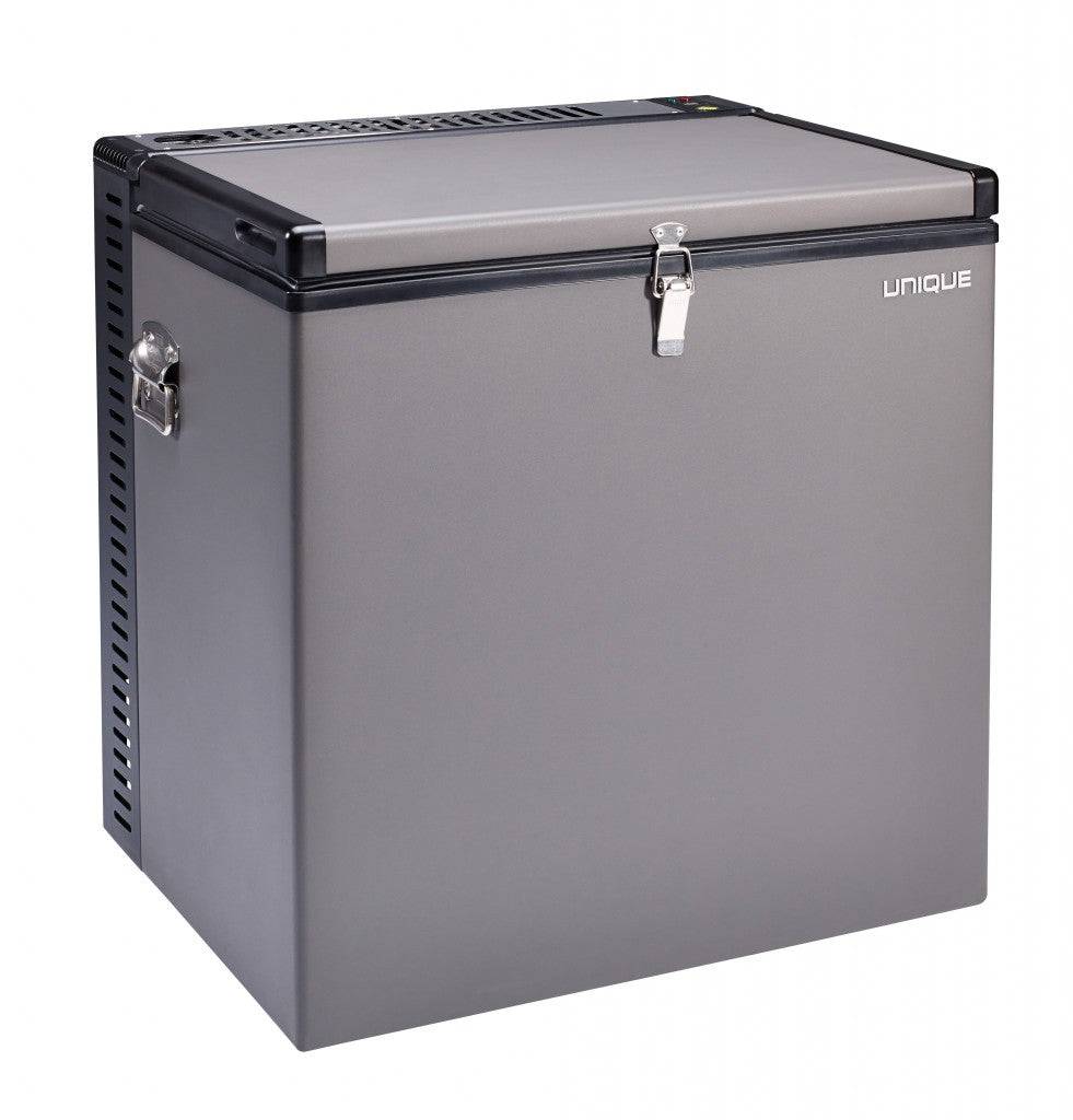 UNIQUE 2 CU/FT Propane Chest Freezer by Cabin Depot, ideal for camping with 3-way power options: propane, 12V, and 110V.