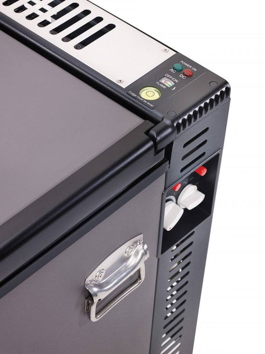 UNIQUE 2 CU/FT Propane Chest Freezer control panel, versatile 3-way power options for cabin use, available at Cabin Depot.