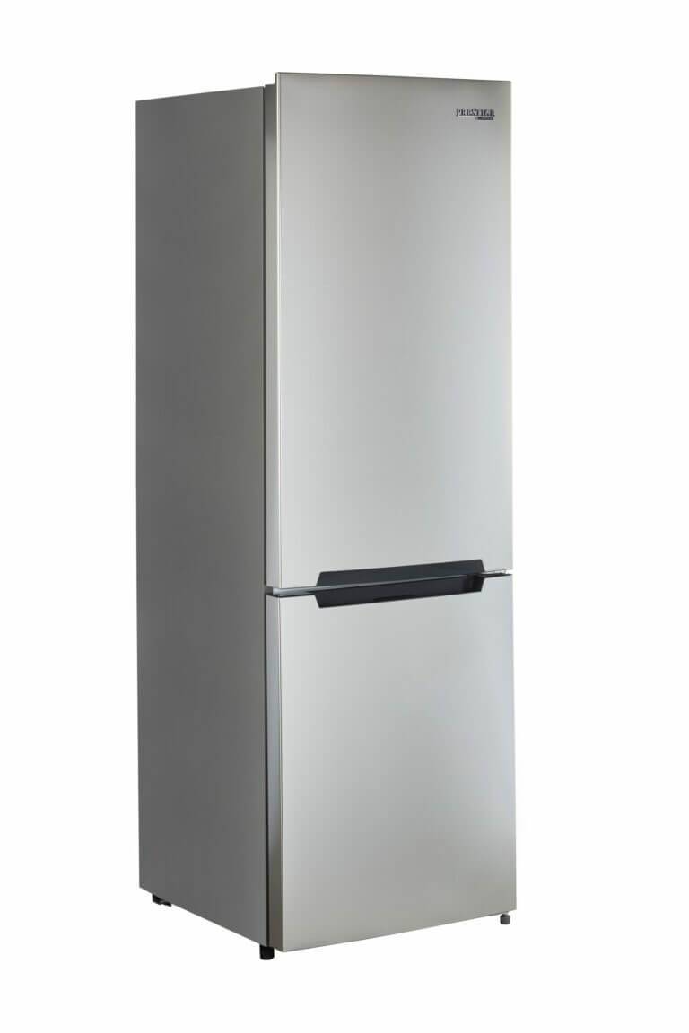 Prestige Stainless Steel Bottom Mount Refrigerator at Cabin Depot – Modern 12 Cu/Ft fridge with freezer, sleek design and frost-free feature.
