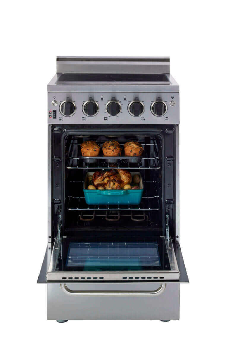 Unique 20" Prestige Convection Electric Range in Stainless Steel by Cabin Depot with SmoothTop and Hot Burner Indicator.