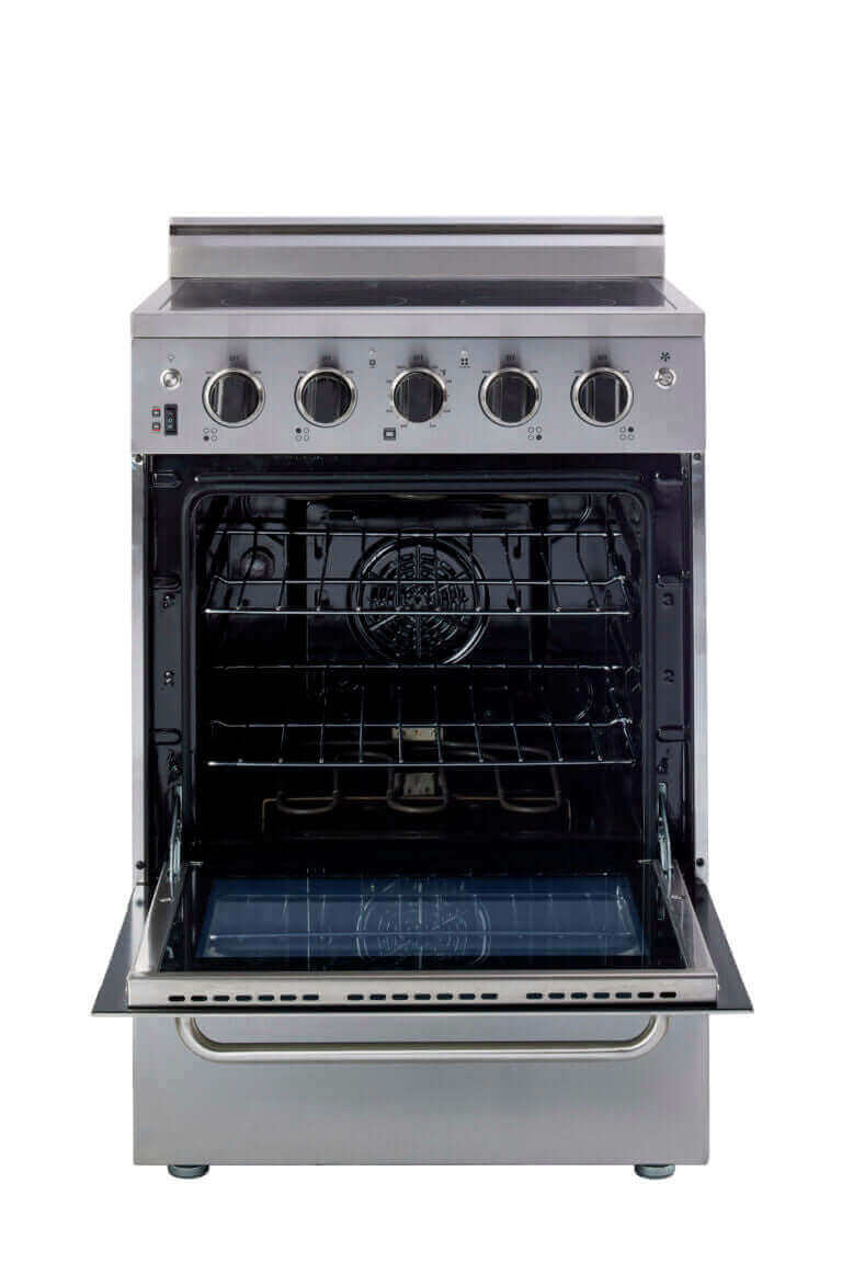 Prestige 24" Stainless Steel Convection Electric Range with SmoothTop from Cabin Depot. Compact, stylish, and easy to clean.