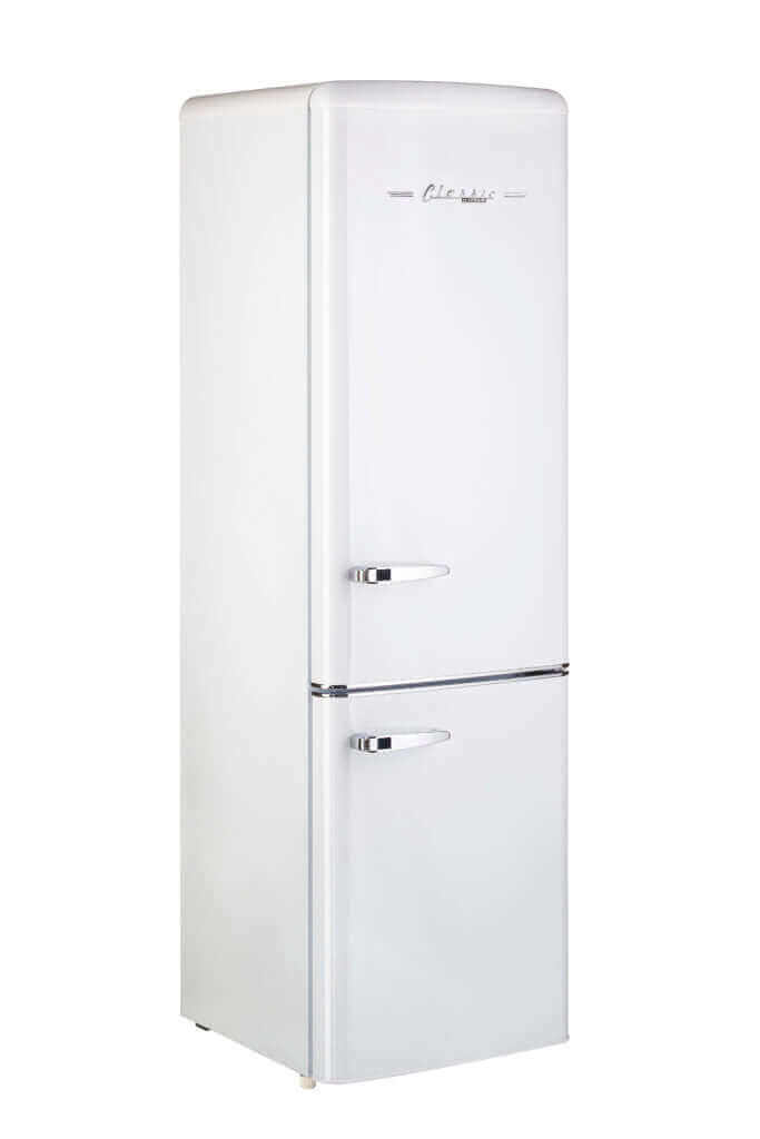 Retro 10 cu/ft solar DC fridge with freezer by Unique, perfect for off-grid living, available at Cabin Depot.