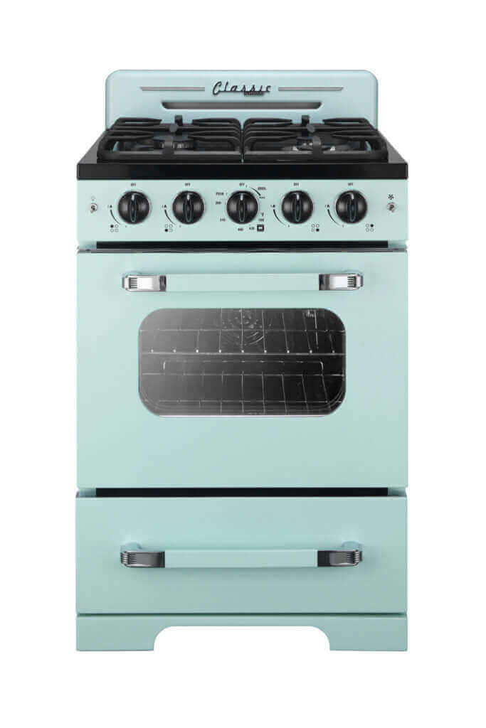 Unique 24" Classic Retro Convection Gas Range by Cabin Depot in vintage mint green