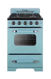 Unique 24 inch Classic Retro Convection Gas Range in vintage blue, available at Cabin Depot for modern kitchens with a retro look.