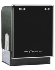 Unique 24" Classic Retro Dishwasher in black, ideal for cabins. Features a 1950s design with chrome accents. Available at Cabin Depot.