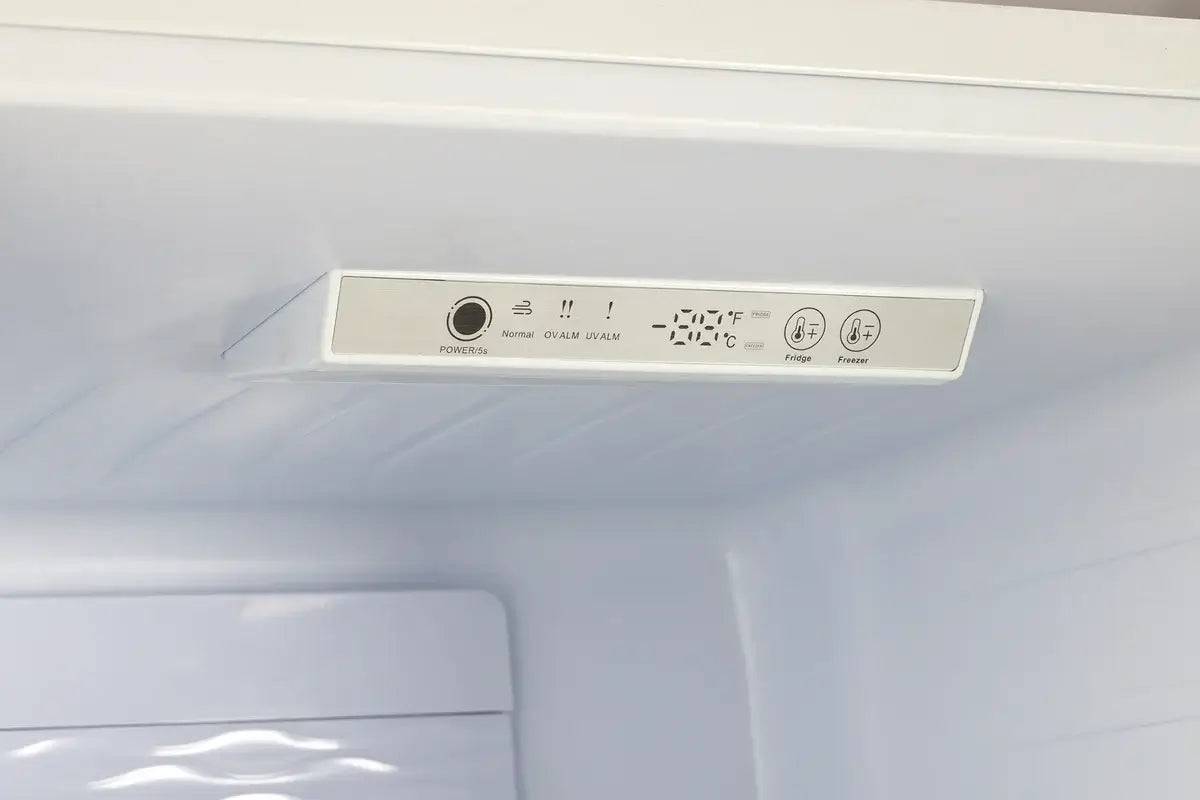 Interior control panel of Unique 12 Cu/Ft 325L DC refrigerator from Cabin Depot, showing frost-free and energy-efficient features.