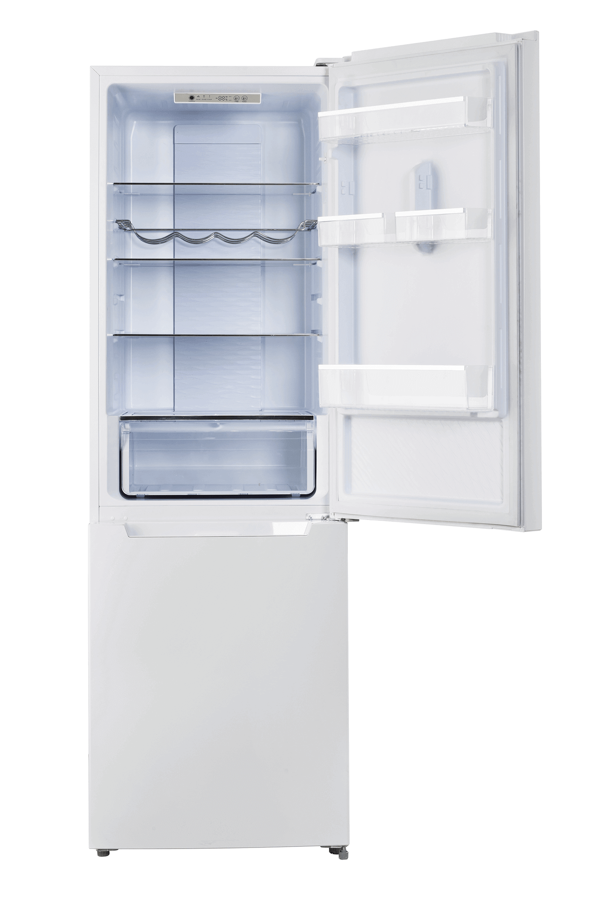 Unique 12 Cu/Ft 325L DC Bottom Mount Refrigerator by Cabin Depot - frost-free, energy-saving, spacious interior with glass shelves.