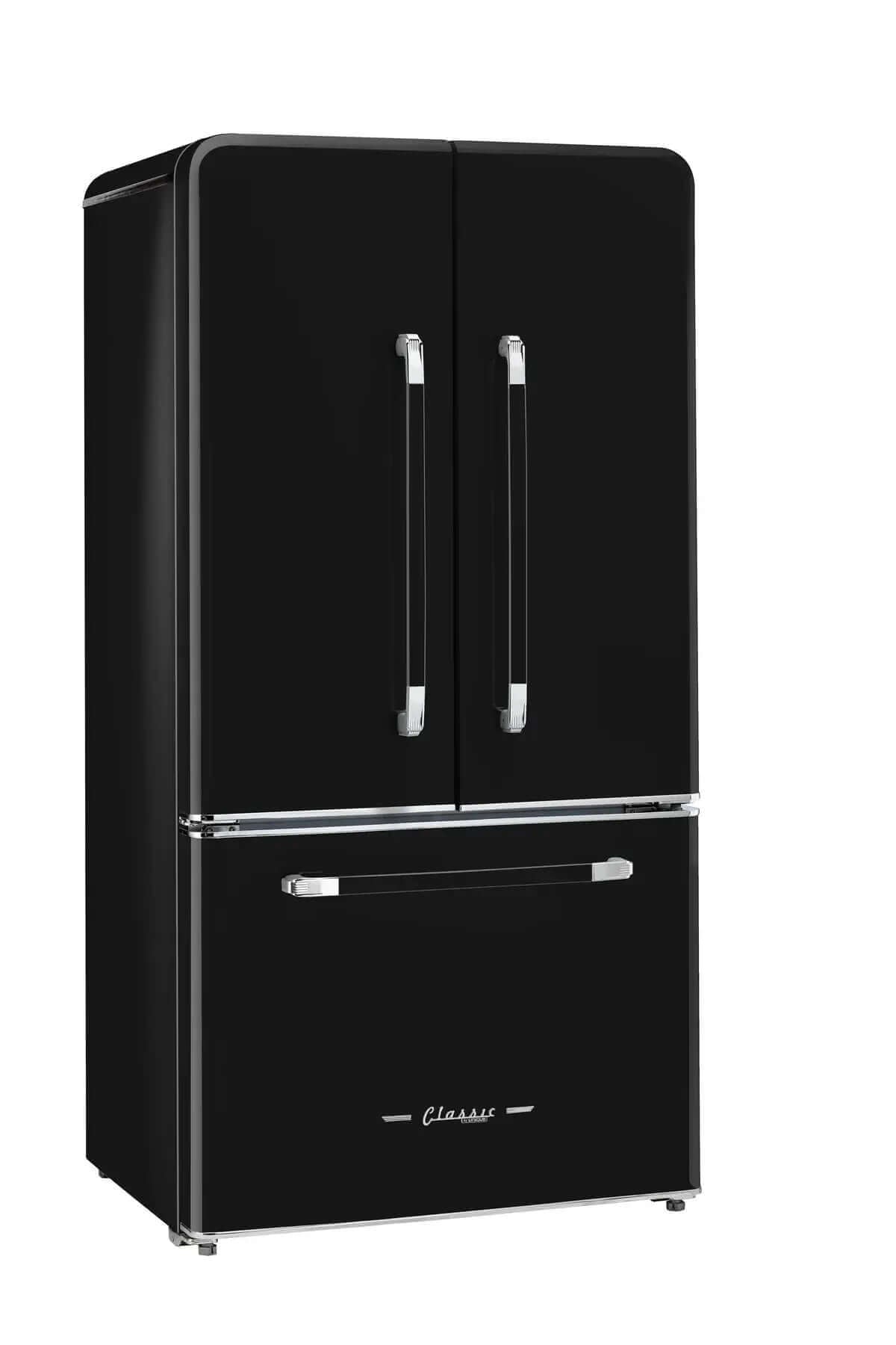 Unique 21.4 Cu/Ft 595L French Door Refrigerator in black, available at Cabin Depot. Energy Star certified, frost-free, family-sized fridge.