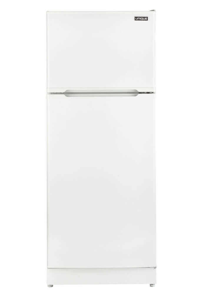 Unique 14 Cu/Ft Propane Fridge from Cabin Depot with modern design, adjustable glass shelves, and ample storage for family use.