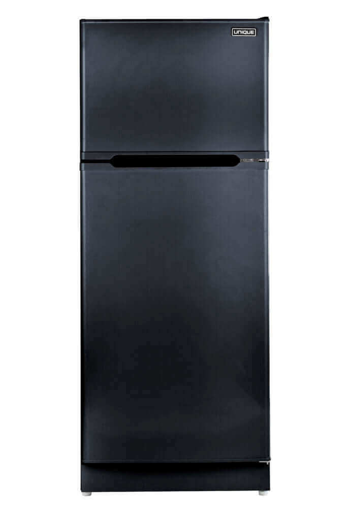 Unique 14 Cu/Ft Propane Fridge front view at Cabin Depot with sleek modern design, ample storage, adjustable shelves for family use.