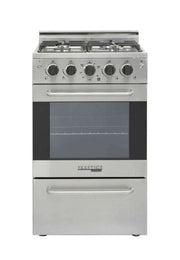 Unique Prestige 20" Convection Gas Range with electronic ignition available at Cabin Depot, featuring stainless design and cast-iron grates.