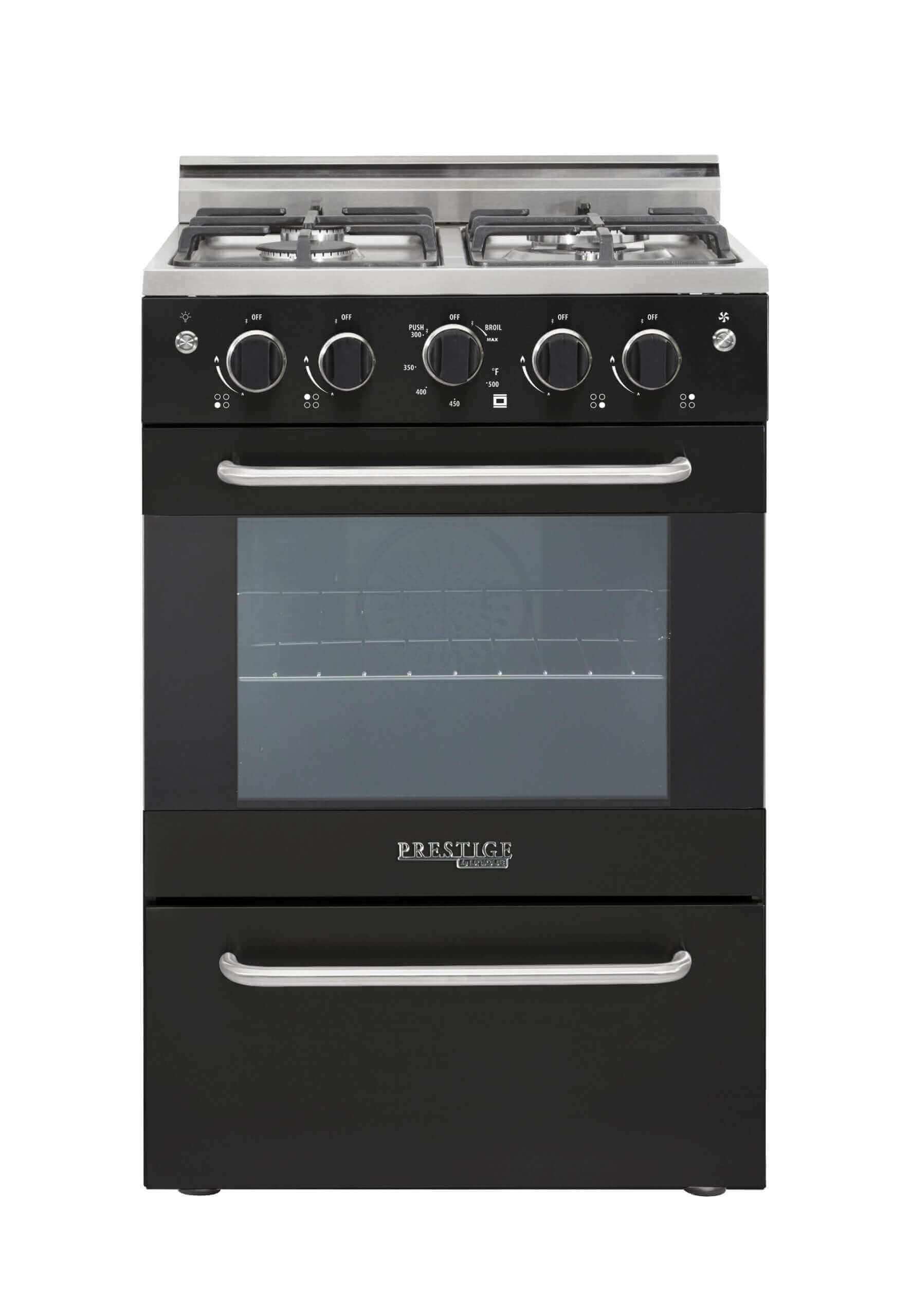 Unique Prestige 24" Stainless Convection Gas Range with Electric Ignition, ideal for compact spaces - Available at Cabin Depot.