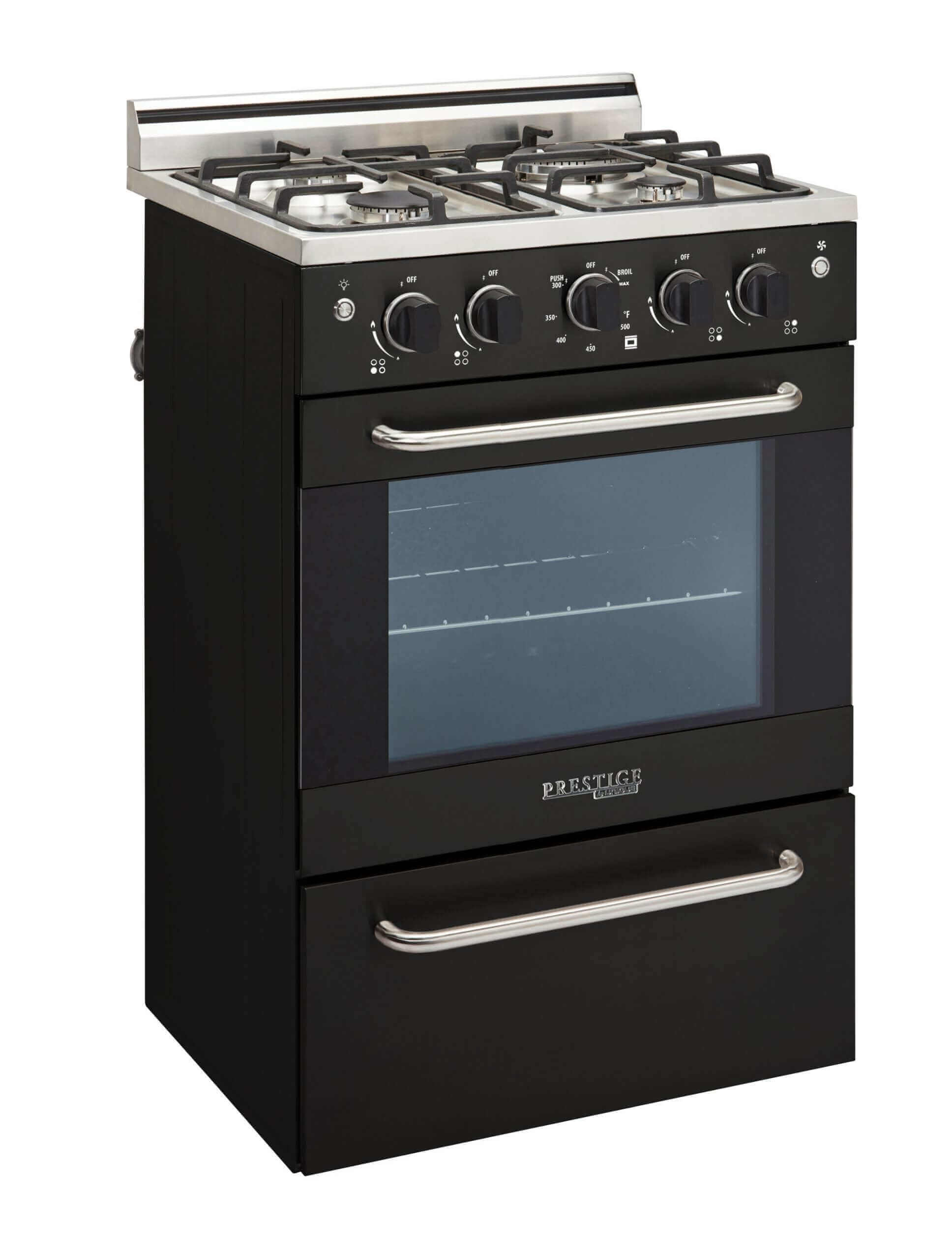 Unique Prestige 24" Stainless Convection Gas Range with Electric Ignition, perfect for compact kitchens - Available at Cabin Depot