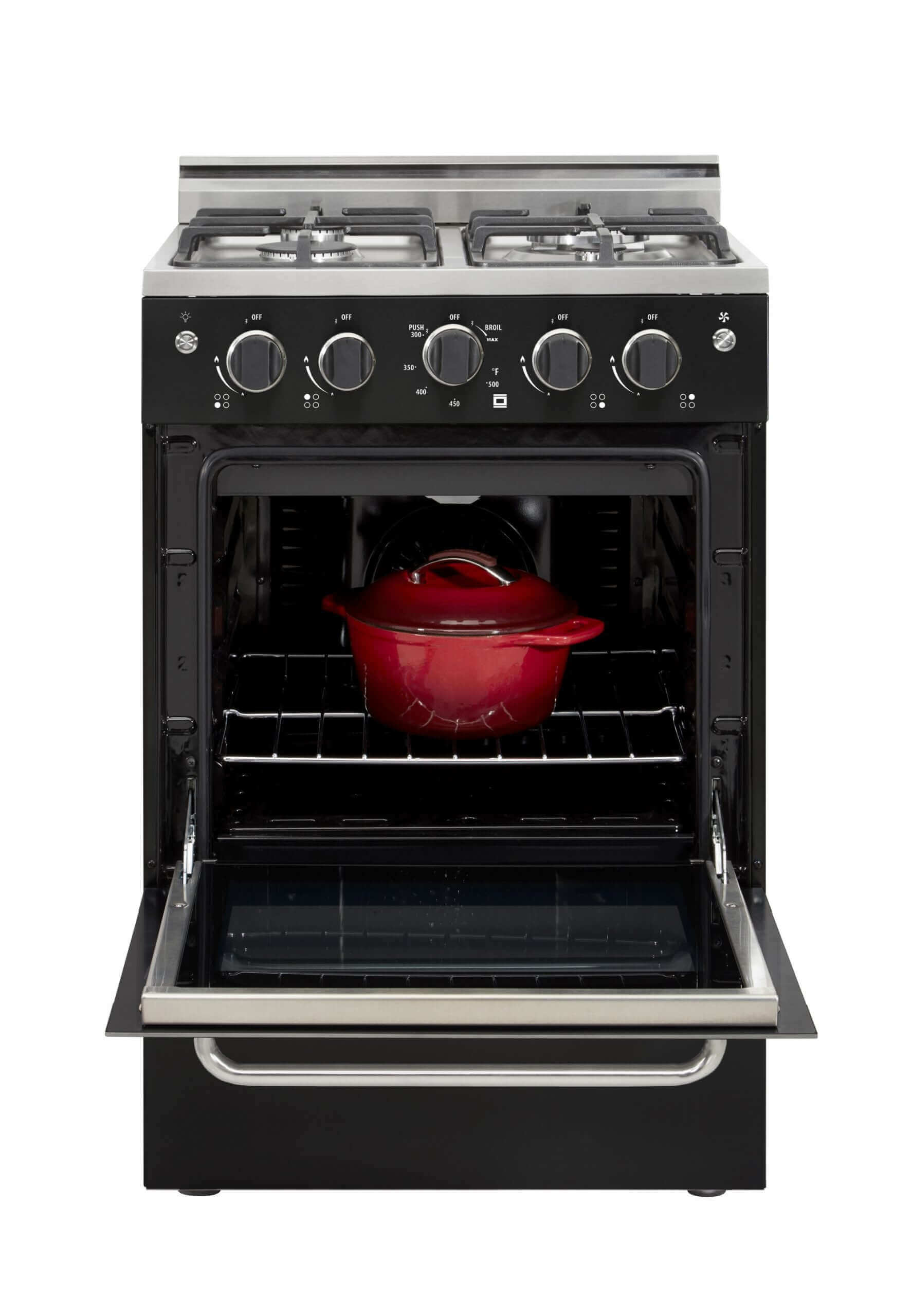 Unique Prestige 24" Stainless Convection Gas Range with Electric Ignition, perfect for compact kitchens - Available at Cabin Depot.