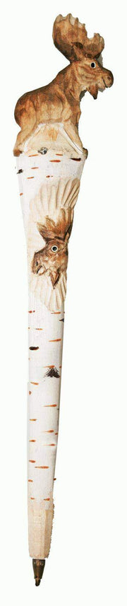 Wilcor wood-carved birch moose pen, nature-inspired cabin decor by Cabin Depot, perfect for rustic writing enthusiasts.