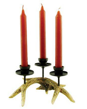Wilcor Antler Candleabra holding 3 tapered candles, available at Cabin Depot for rustic decor enthusiasts.
