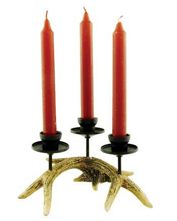 Wilcor Antler Candleabra holding 3 tapered candles, available at Cabin Depot for rustic decor enthusiasts.