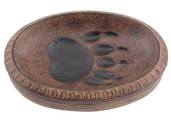 Rustic bear paw print soap dish with natural design.