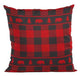 Buffalo plaid throw pillow with bear design, featuring red and black checkered pattern, 18x18 inches, polyester with zipper closure.