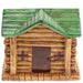 Cabin cookie jar made of heavy dolomite, measuring 7.25" x 5.5" x 6", featuring a green roof and rustic log cabin design. FDA approved.