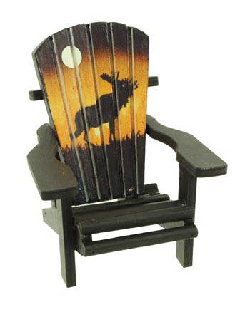 Decorative Moose Adirondack Mini Chair with sunset design, ideal for rustic home decor.