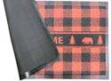 Red and black buffalo plaid floor mat with bear design and welcome text, 15.75"x27.5". Ideal for entryway. Durable and stylish.