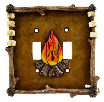 Wilcor Campfire Switch Plate Cover Double, 5x5 Polystone, Cabin Depot outdoor decor.