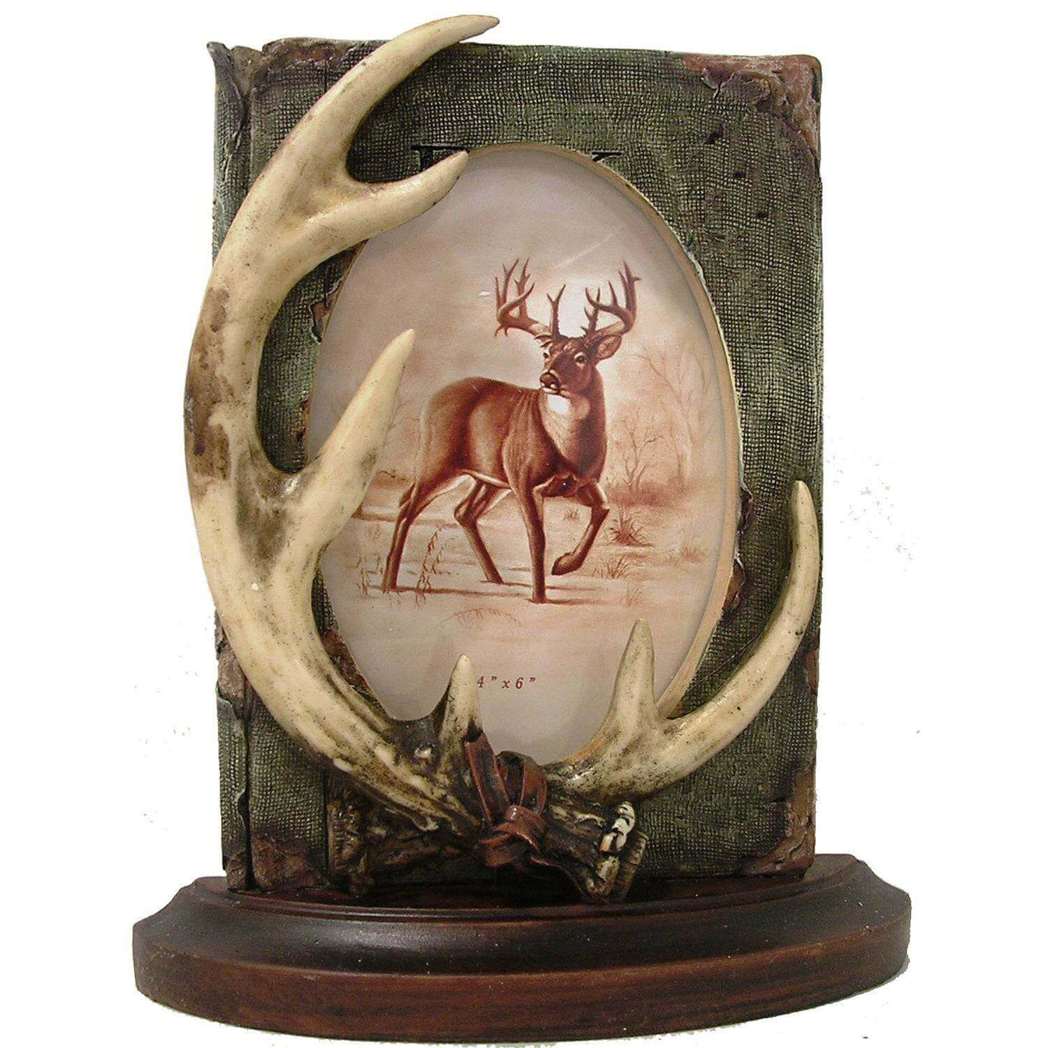 Wildlife Creations Antler Book Frame - Hand painted poly resin picture frame with deer design, perfect for Cabin Depot decor enthusiasts.