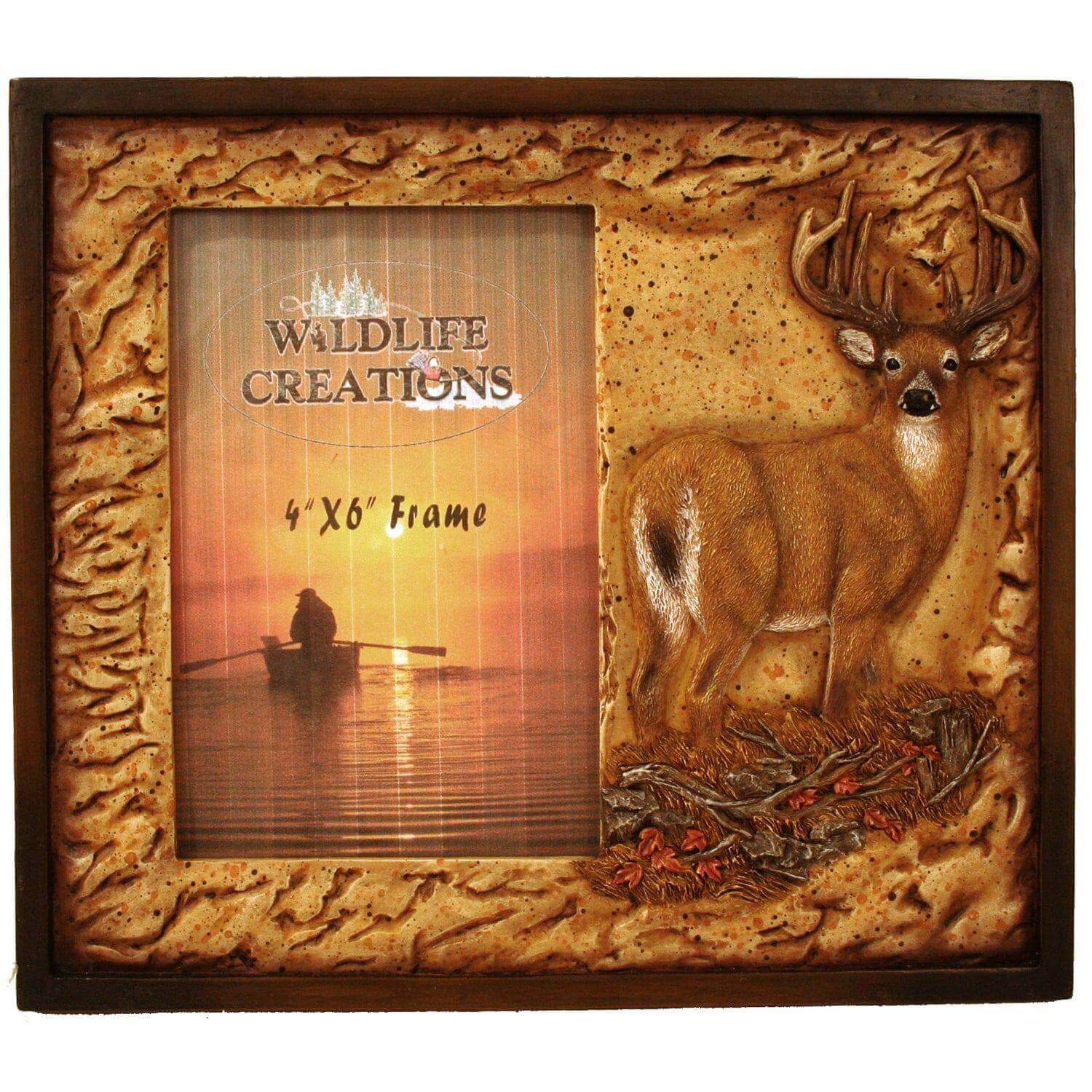 Hand painted Wildlife Creations Deer Picture Frame for 4x6 photos, perfect for rustic decor at Cabin Depot.