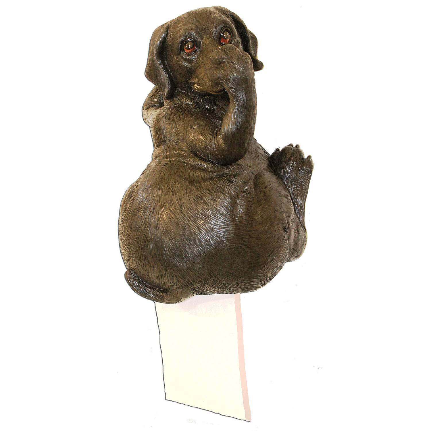 Alt Tag: Cabin Depot wildlife lab toilet paper holder, hand painted poly resin, dog design, wall mounted, holds single or double roll.