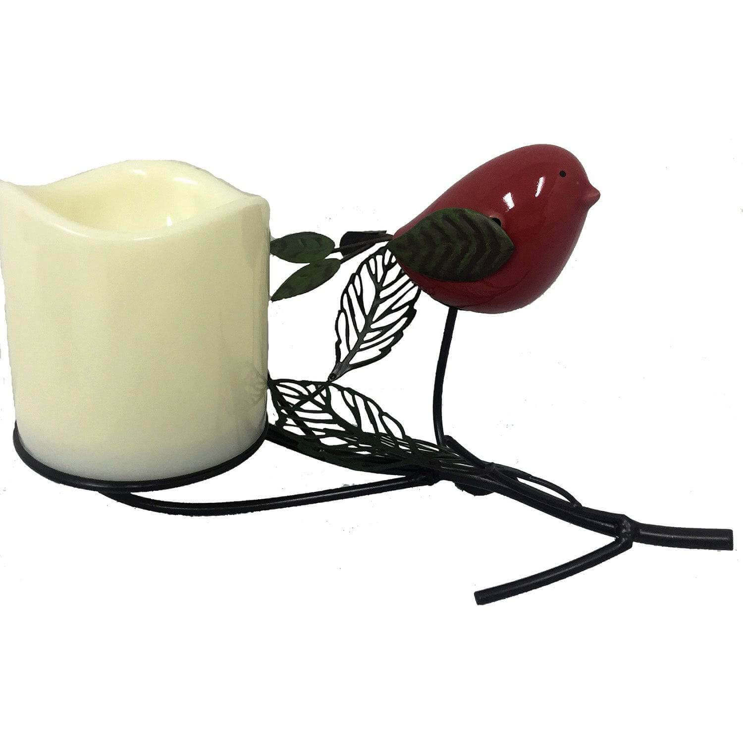 Wildlife Creations LED Bird Candle from Cabin Depot, featuring an 8-hour timer, flame-free design. Ideal home decor with red bird accent.