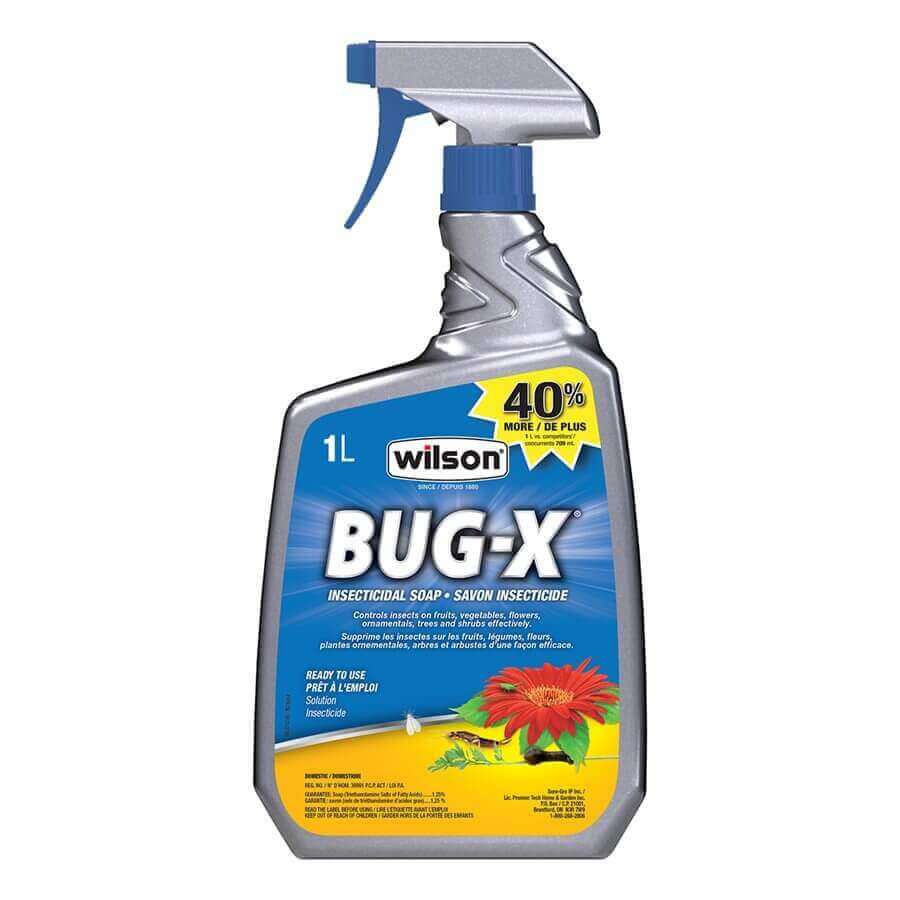 Wilson 1L Bug-X Insecticidal Spray, controls indoor and outdoor pests, available at Cabin Depot.