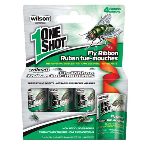 Wilson One Shot Fly Sticky Ribbons pack for trapping flying insects, non-toxic insect control, 4 ribbons per pack.