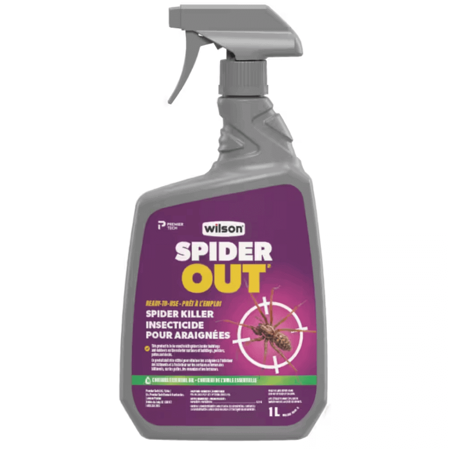 Wilson Spider Out 1L Spider Killer spray bottle, fast-acting indoor and outdoor pest control for baseboards and windowsills by Cabin Depot.