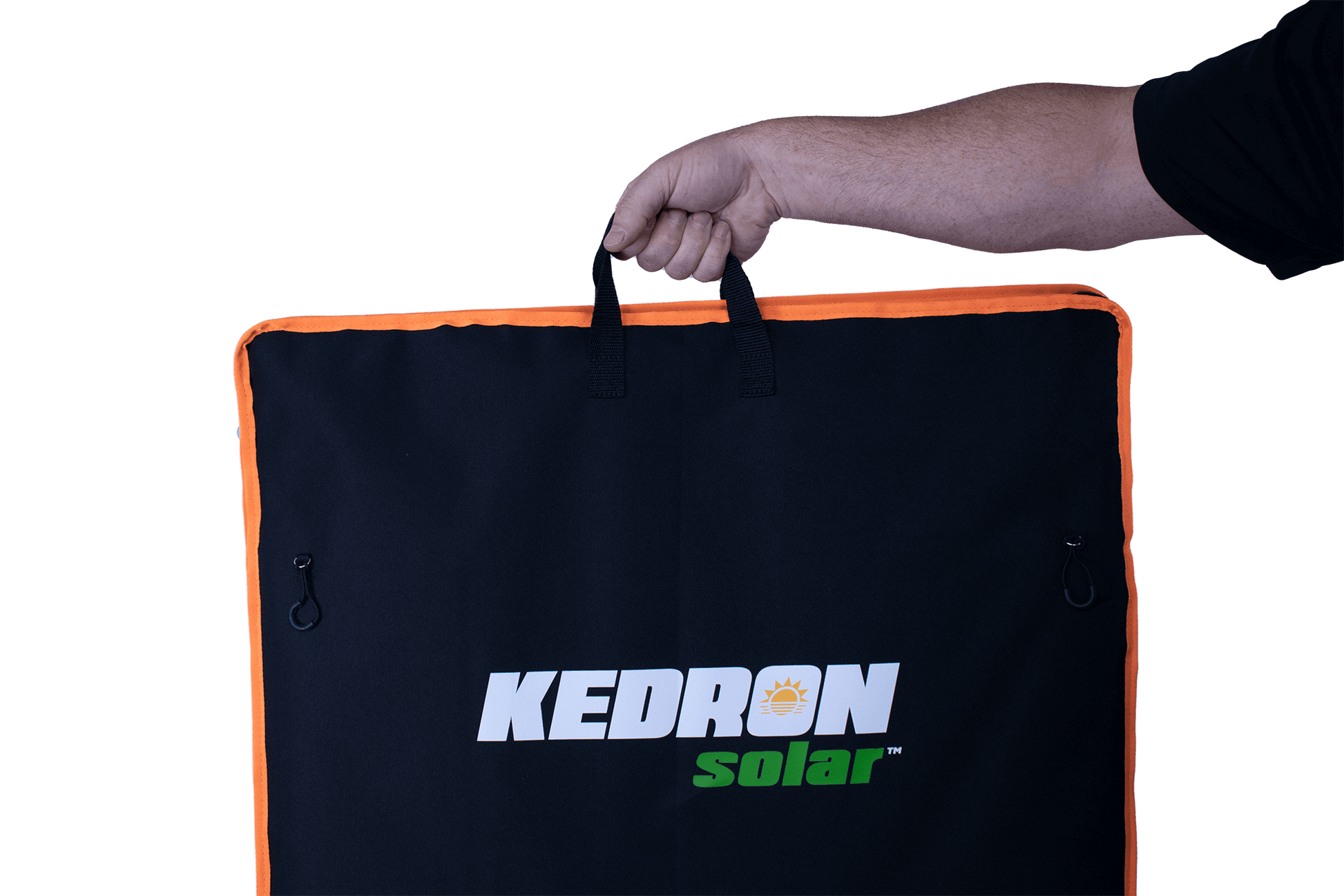 Kedron 100W solar panel kit in carrying case, ideal for portable generators, available at Cabin Depot
